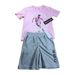 Messi Collection YOUTH SIZE 5 SHIRT AND SHORT‎ SET PINK AND GRAY NWT